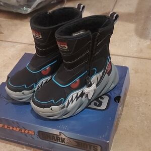 Skechers Kids Sharkbots Black and Gray Boots